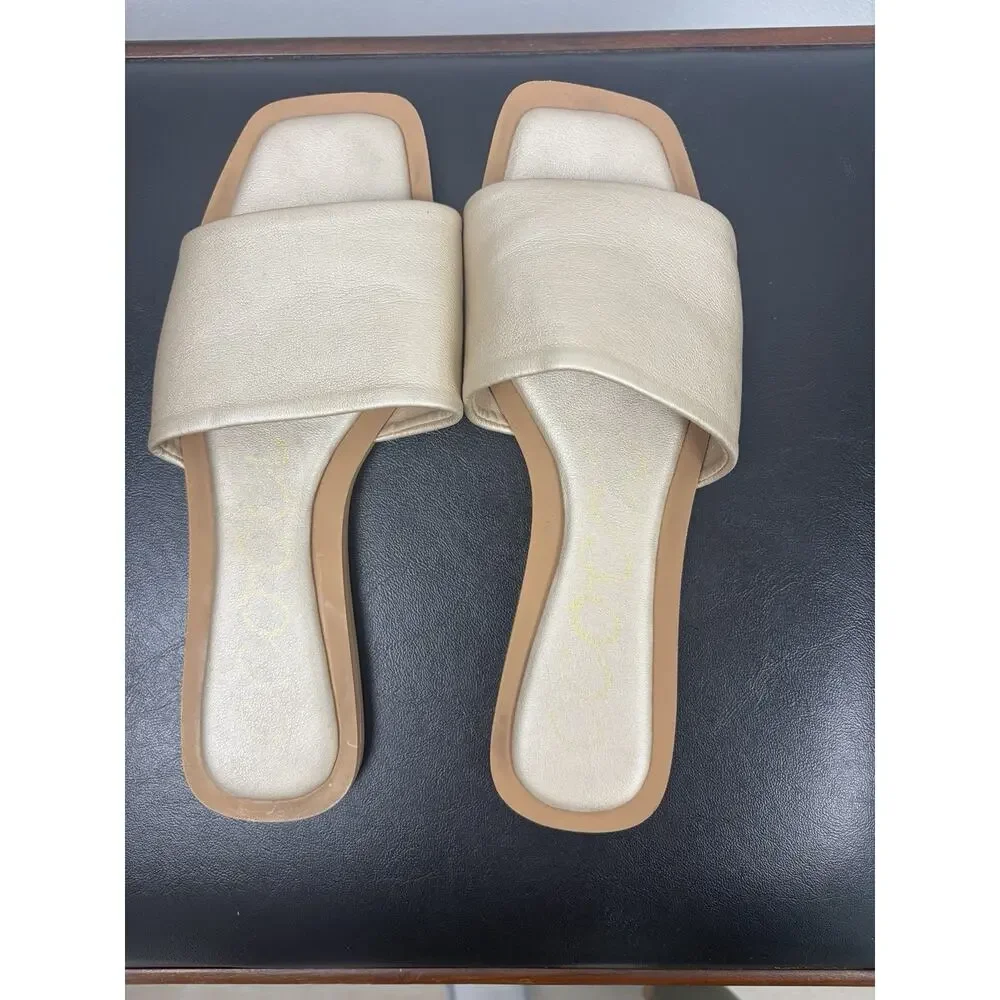 CCOCCI Kelly Womens 6.5 Gold Metallic Square Toe Slide Flat Sandals